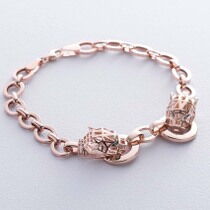 обзорное фото Браслет Пантера в красном золоте и фианитами 038513  Женские золотые браслеты обзорное фото Браслет Пантера в красном золоте и фианитами 038513   Женские золотые браслеты