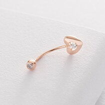 обзорное фото Золотая серьга для пирсинга в форме сердечка с камушком 038010  Золотая серьга в пупок