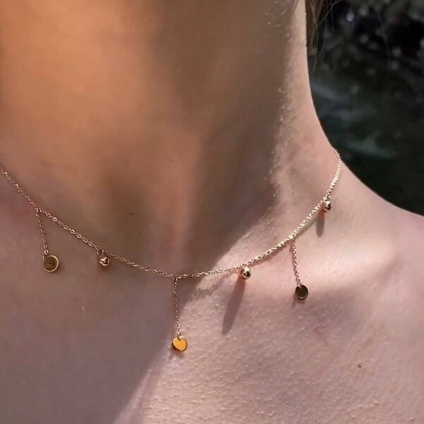 Золоте кольє з кульками і монетками в червоному золоті 033916 детальне зображення ювелірного виробу Золоте кольє з кульками і монетками в червоному золоті 033916 детальне зображення ювелірного виробу