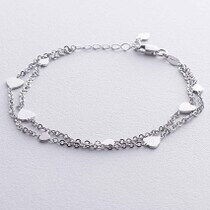 обзорное фото Двойной браслет с сердечками 038745 Золотые браслеты без камней обзорное фото Двойной браслет с сердечками 038745  Золотые браслеты без камней