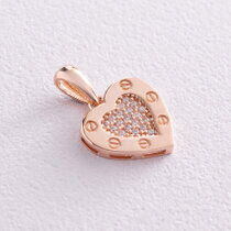 обзорное фото Золотой подвес в форме сердечка, красное золото 585 037703 Золотые кулоны с фианитом обзорное фото Золотой подвес в форме сердечка, красное золото 585 037703  Золотые кулоны с фианитом