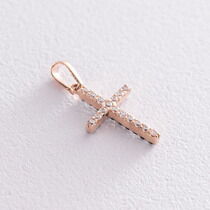 обзорное фото Золотой крестик с фианитами двухсторонний с белыми и черными фианитами 037537 Крестики женские обзорное фото Золотой крестик с фианитами двухсторонний с белыми и черными фианитами 037537  Крестики женские