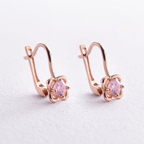 Золотые детские серьги с фианитом розовым цветочки 037533 детальное изображение ювелирного изделия Золотые детские сережки Золотые детские серьги с фианитом розовым цветочки 037533 детальное изображение ювелирного изделия Золотые детские сережки
