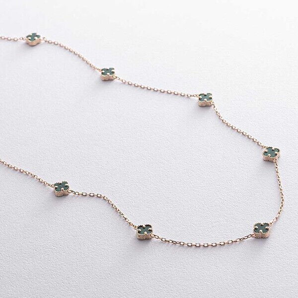 Неймовірне mini кольє з жовтого кольору Конюшина з малахітом 038568 детальне зображення ювелірного виробу Неймовірне mini кольє з жовтого кольору Конюшина з малахітом 038568 детальне зображення ювелірного виробу