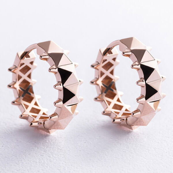 Золотые серьги кольца объемные без вставок, красное золото 585 проба 038175 детальное изображение ювелирного изделия Золотые серьги без вставок Золотые серьги кольца объемные без вставок, красное золото 585 проба 038175 детальное изображение ювелирного изделия Золотые серьги без вставок