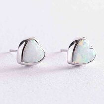 обзорное фото Серьги-пусеты в белом золоте с опалом Сердце 038702 Золотые серьги с опалом обзорное фото Серьги-пусеты в белом золоте с опалом Сердце 038702  Золотые серьги с опалом