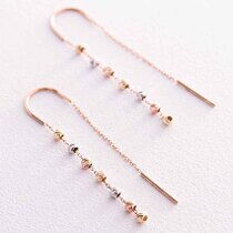 обзорное фото Серьги- протяжки в комбинированном золоте с ажурными шариками 039114 Золотые серьги без вставок обзорное фото Серьги- протяжки в комбинированном золоте с ажурными шариками 039114  Золотые серьги без вставок