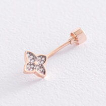 обзорное фото Золотая серьга-пирсинг в пупок в форме клевера 038006  Золотая серьга в пупок