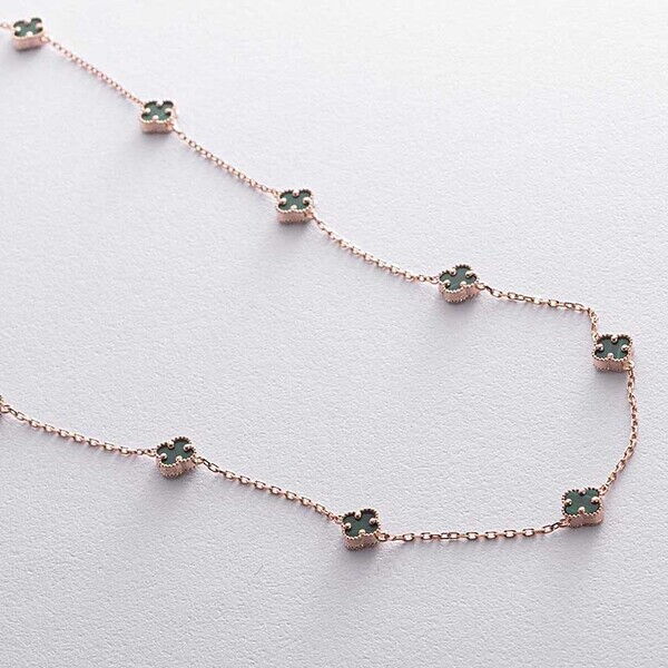 Невероятное mini колье из красного золота Клевер с малахитом 038575 детальное изображение ювелирного изделия Золотые колье с камнями Невероятное mini колье из красного золота Клевер с малахитом 038575 детальное изображение ювелирного изделия Золотые колье с камнями