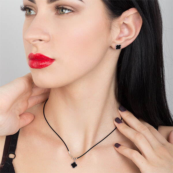 Серебряные серьги с эмалью в стиле VAN CLEEF 026450 Серебряные серьги с эмалью в стиле VAN CLEEF 026450