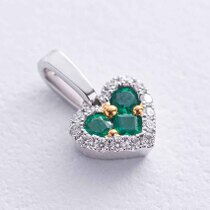 обзорное фото Золотой кулон Сердечко с изумрудами и бриллиантами 038766 Золотые кулоны с изумрудом обзорное фото Золотой кулон Сердечко с изумрудами и бриллиантами 038766  Золотые кулоны с изумрудом