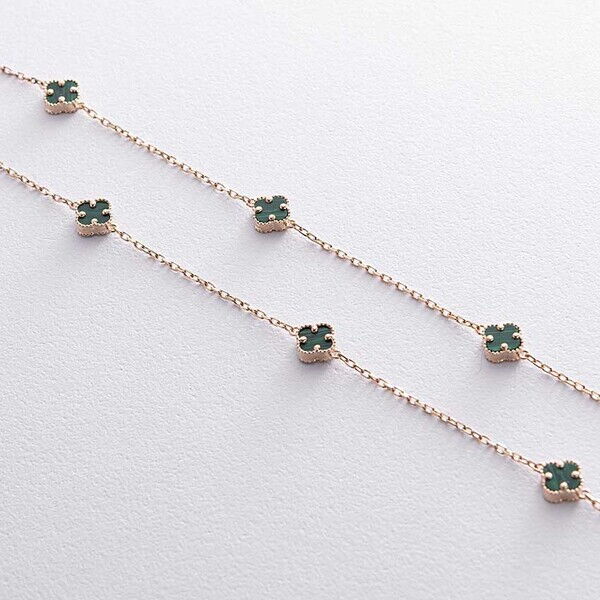 Неймовірне mini кольє з жовтого кольору Конюшина з малахітом 038568 детальне зображення ювелірного виробу Неймовірне mini кольє з жовтого кольору Конюшина з малахітом 038568 детальне зображення ювелірного виробу