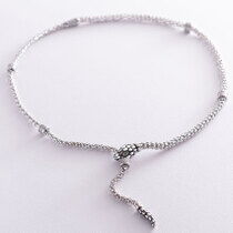 обзорное фото Эксклюзивное колье в белом золоте с эмалью и фианитами в виде змеи 037950  Золотые колье с камнями