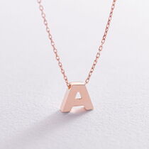 обзорное фото Колье с подвижной маленькой буквой А без вставок в красном золоте 039960 Золотое колье без камней обзорное фото Колье с подвижной маленькой буквой А без вставок в красном золоте 039960  Золотое колье без камней