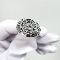 обзорное фото Серебряное кольцо печатка мужская Тризубец Герб 037687  Серебряные кольца
