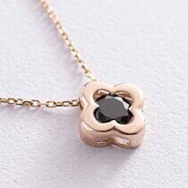 обзорное фото Колье в желтом золоте Клевер с черным фианитом 039179  Золотые колье с камнями