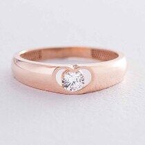 обзорное фото Золотое кольцо в виде сердечка с фианитом 038678  Золотые кольца с фианитом
