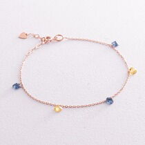 обзорное фото Золотой браслет "Украинка" с жёлто-голубыми фианитами 037487  Золотые браслеты с цирконием (фианитами)