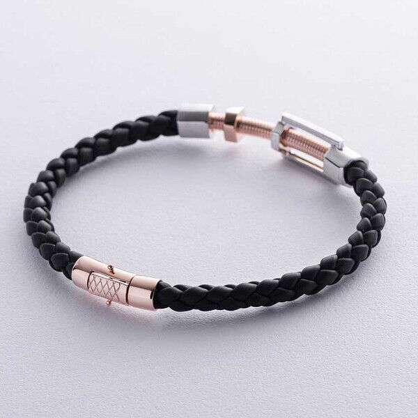 Каучуковий браслет Цвях із золотими вставками 038476 детальне зображення ювелірного виробу Каучуковий браслет Цвях із золотими вставками 038476 детальне зображення ювелірного виробу