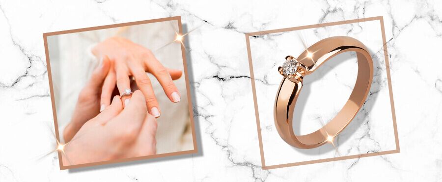 Классическое кольцо для помолвки в красном золоте 
