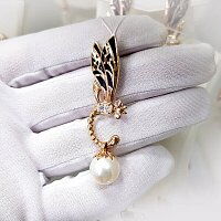 Золотой кулон Стрекоза с жемчугом, эмалью и фианитами 031600