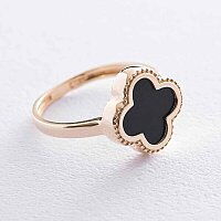 Кольцо Клевер в желтом золоте с ониксом 038643
