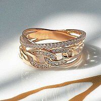Стильное кольцо Bellator с фианитами в красном золоте 039256