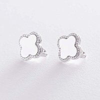 Золотые глянцевые серьги Клевер с фианитами 038415