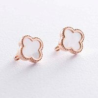 Нежные золотые серьги с перламутром Клевер 038404