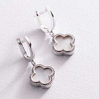 Серьги Клевер в белом золоте с перламутром 038423