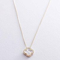 Колье из желтого золота Клевер с перламутром 038585