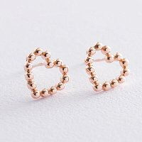 Золотые серьги гвоздики в оригинальном стиле с сердечком без вставок 037716