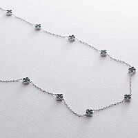 Неймовірне mini кольє з білого золота Конюшина з малахітом 038573