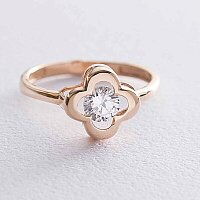 Золотое кольцо Клевер с фианитом 038634