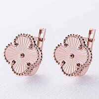 Женские серьги в красном золоте Клевер с алмазной гранью на английской застежке 039046