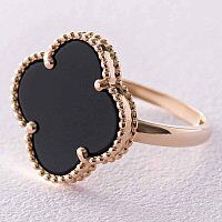 Кольцо Клевер в желтом золоте с ониксом 039141