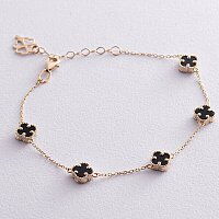 Золотой браслет черный "Клевер" в желтом золоте 585 проба 038113