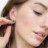 Серьги с малахитом в желтом золоте Клевер 039180