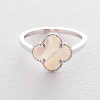 Кольцо Клевер в белом золоте и перламутром 038649