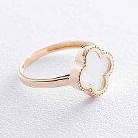 Кольцо Клевер в желтом золоте с перламутром 038651