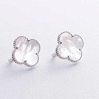 Серьги Клевер в белом золоте на английской застежке 038375