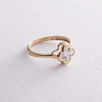 Золотое кольцо Клевер с фианитом 038637