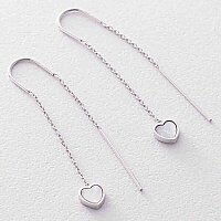 Серьги - протяжки в белом золоте с перламутром в форме сердца 039158