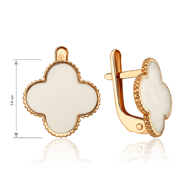 серьги золотые клевер с белой эмалью серьги золотые клевер с белой эмалью