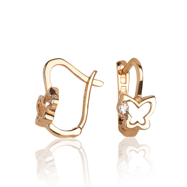Детские золотые серьги Бабочки с фианитом 031507 детальное изображение ювелирного изделия Серьги с камнями Детские золотые серьги Бабочки с фианитом 031507 детальное изображение ювелирного изделия Серьги с камнями