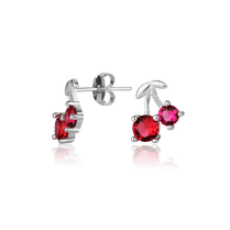 обзорное фото Серебряные серьги Вишенки с розовыми фианитами 027915  Серебряные серьги с камнями