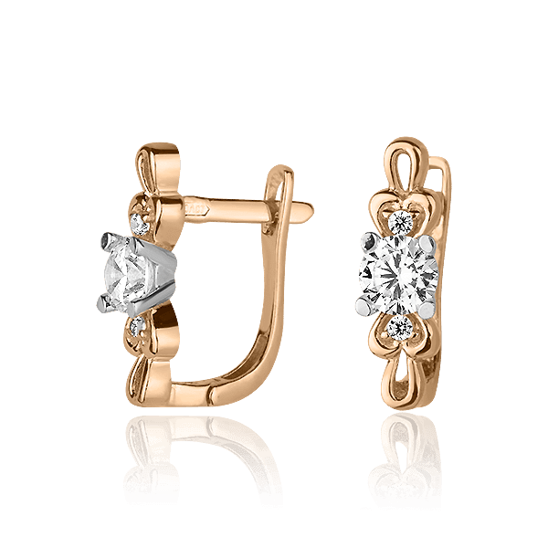 Серьги в красно-белом золоте на английском замке с фианитами 027531 детальное изображение ювелирного изделия Золотые серьги с фианитом Серьги в красно-белом золоте на английском замке с фианитами 027531 детальное изображение ювелирного изделия Золотые серьги с фианитом