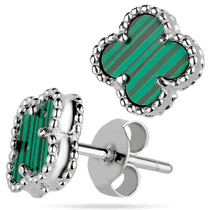 обзорное фото Серьги - пусеты с малахитом Клевер из серебра 925 пробы 039385 Серебряные серьги с камнями обзорное фото Серьги - пусеты с малахитом Клевер из серебра 925 пробы 039385  Серебряные серьги с камнями