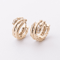 обзорное фото Серьги-конго в желтом золоте с фианитами "Змея" 040943 Золотые серьги с фианитом обзорное фото Серьги-конго в желтом золоте с фианитами "Змея" 040943  Золотые серьги с фианитом