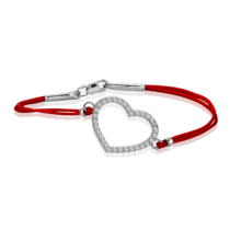 обзорное фото Серебряный браслет шнурок с фианитом Сердце 026013  Серебряные женские браслеты